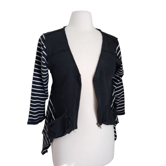 Free People We The Free Black White Striped Zip Up‎ Sweater Jacket High Low Sz S - Picture 1 of 16